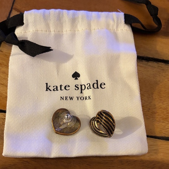 Kate Spade Gold and Black Love Heart Earrings - Picture 1 of 5